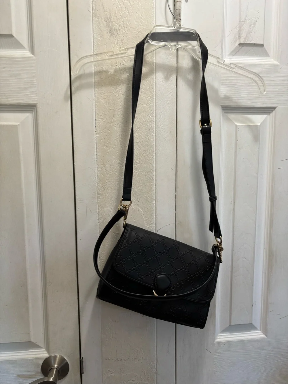 Nine West Classic Black Embossed Saddle Bag - Women's Shoulder Purse